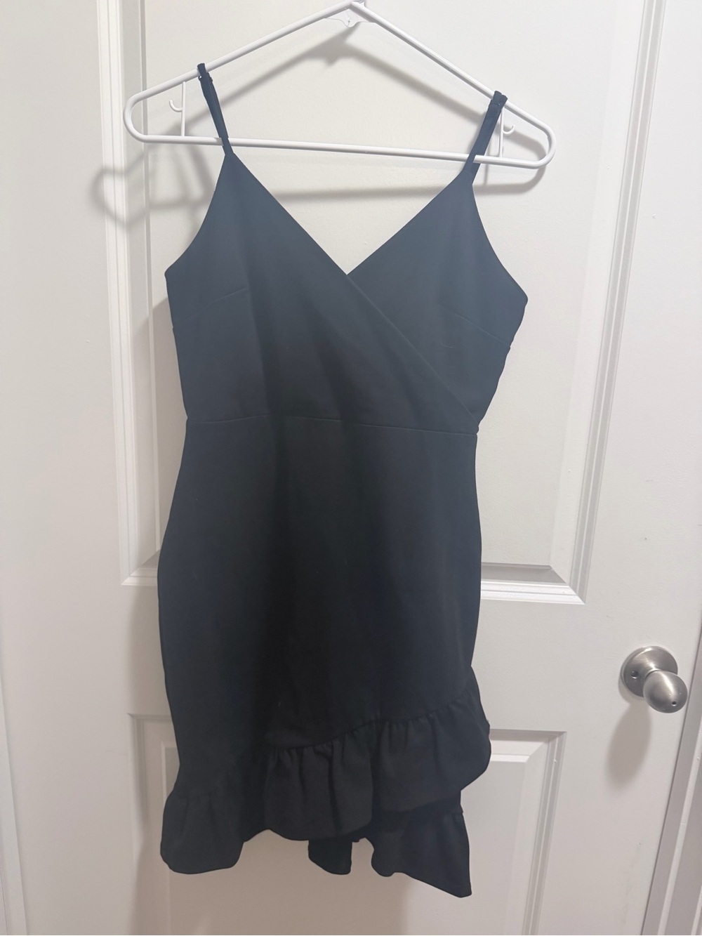 👄 Lulu's Black Ruffle Slip Mini Dress - Picture 3 of 5